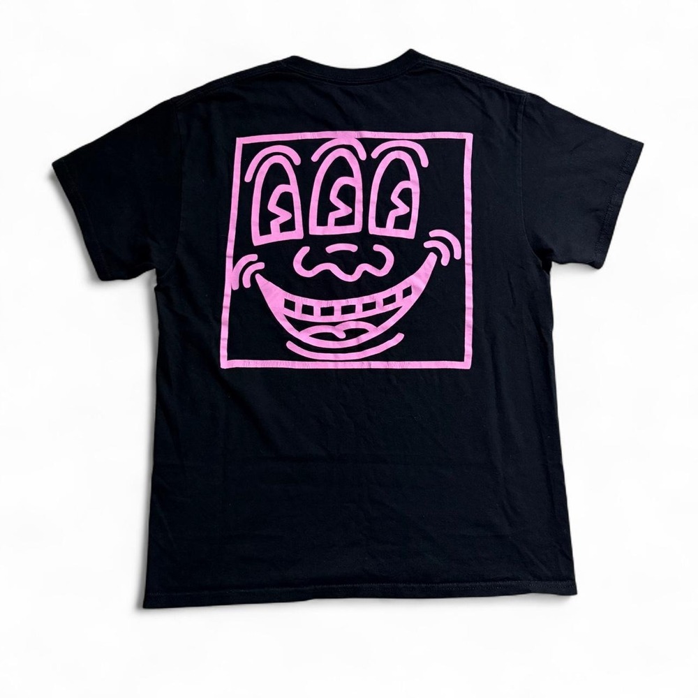 Keith Haring Three Eyed Face Graphic T-Shirt Black Pink Mens Size M Pop Art